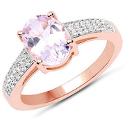 Bids.com 14K Rose Gold Plated 2.91 Carat Genuine Kunzite and White Zircon .925 Sterling Silver Ring Rings White Smoke size 6.00,size 7.00,size 5.00,size 8.00,size 9.00