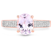 Bids.com 14K Rose Gold Plated 2.91 Carat Genuine Kunzite and White Zircon .925 Sterling Silver Ring Rings White Smoke size 6.00,size 7.00,size 5.00,size 8.00,size 9.00