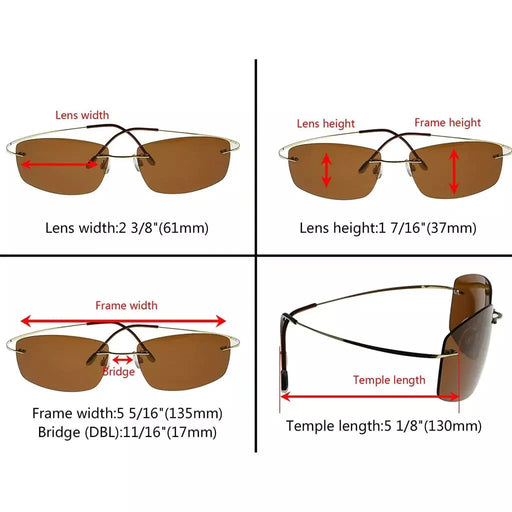 eyekeeper.com Rectangle Rimless Titanium Frame Polarized Sunglasses S1504 Sunglasses White Smoke Grey / without magnification,Brown / without magnification,Green / without magnification,Blue / without magnification