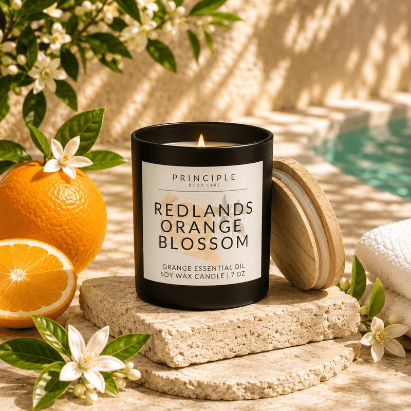 P R I N C I P L E Redlands Orange Blossom Soy Wax Candle Candles Wheat