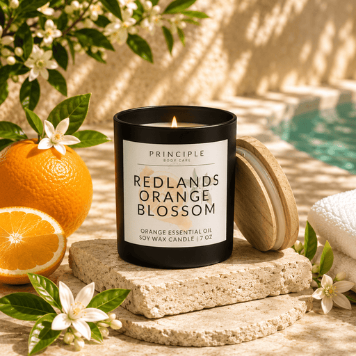P R I N C I P L E Redlands Orange Blossom Soy Wax Candle Candles Wheat