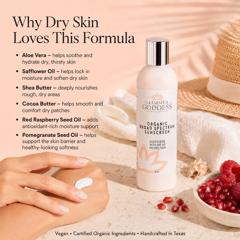 Glimmer Goddess® Organic Skin Care Organic Reef-Safe Sunscreen – Broad Spectrum SPF 40 Lotions & Creams Bisque Regular / 8 oz.,Regular / 4 oz.,Unscented / 8 oz.,Unscented / 4 oz.