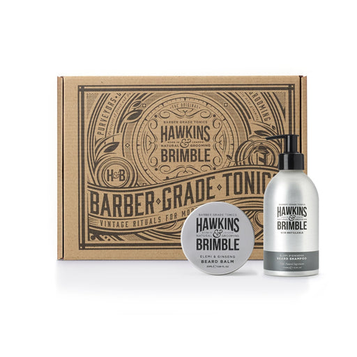 Hawkins & Brimble COM Eco-Refillable Beard Shampoo + Beard Balm Bundle Rosy Brown