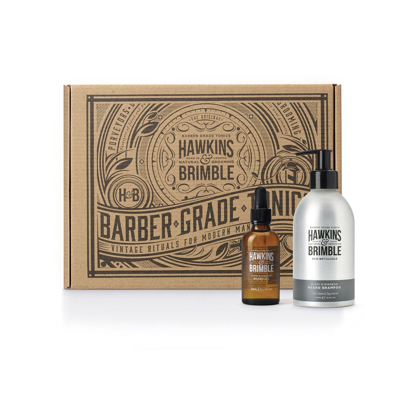Hawkins & Brimble COM Eco-Refillable Beard Shampoo + Beard Oil Bundle Rosy Brown