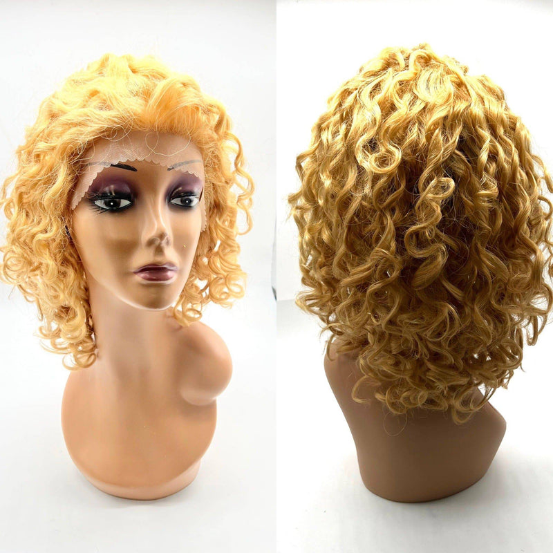 VIP Extensions VIP Remy Human Hair Lace Front Wig '500', Curly, 15" Wig White Smoke L27 - Strawberry Blonde
