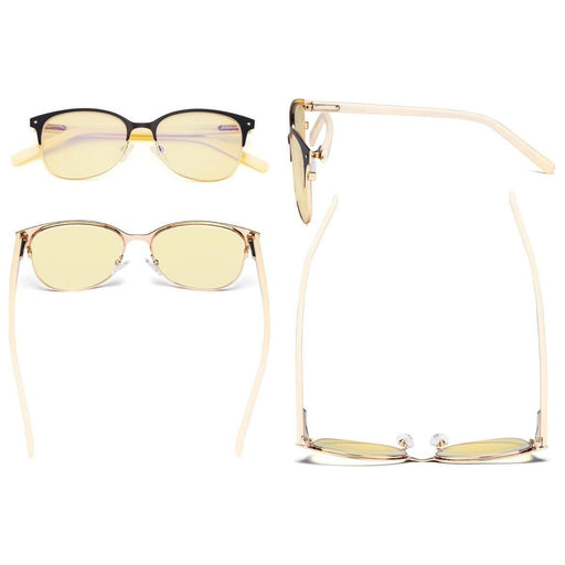 eyekeeper.com Browline Blue Light Blocking Eyeglasses LX19002-BB60 Eyeglasses Antique White Black Gold / without magnification,Black Gunmetal / without magnification,Red / without magnification