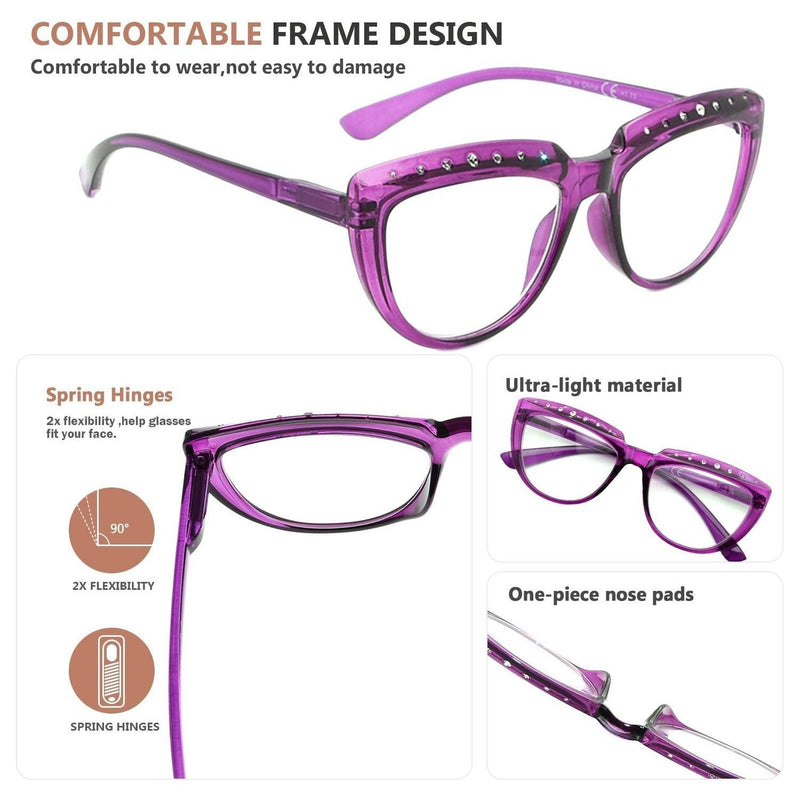 eyekeeper.com Rhinestone Half Moon Design Reading Glasses R2018 Eyeglasses Rosy Brown Blue / without magnification,Blue / +0.50,Blue / +0.75,Blue / +1.00,Blue / +1.25,Blue / +1.50,Blue / +1.75,Blue / +2.00,Blue / +2.25,Blue / +2.50,Blue / +2.75,Blue / +3.00,Blue / +3.50,Blue / +4.00,Purple / without magnification,Purple / +0.50,Purple / +0