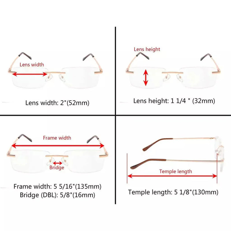 eyekeeper.com Rimless Rectangle Reading Glasses R1612 Eyeglasses White Smoke Gold / +0.50,Gold / +0.75,Gold / +1.00,Gold / +1.25,Gold / +1.75,Black / +0.50,Black / +0.75,Black / +1.00,Black / +1.50,Black / +2.00,Gunmetal / +0.50,Gunmetal / +1.00,Gunmetal / +1.25,Gunmetal / +2.00,Gunmetal / +2.50