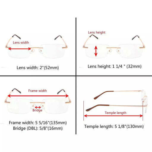 eyekeeper.com Rimless Rectangle Reading Glasses R1612 Eyeglasses White Smoke Gold / +0.50,Gold / +0.75,Gold / +1.00,Gold / +1.25,Gold / +1.75,Black / +0.50,Black / +0.75,Black / +1.00,Black / +1.50,Black / +2.00,Gunmetal / +0.50,Gunmetal / +1.00,Gunmetal / +1.25,Gunmetal / +2.00,Gunmetal / +2.50