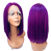 VIP Extensions RIO Lace Front U-Part Human Hair Bob Wig, Straight Wig Black 12'' / PURPLE
