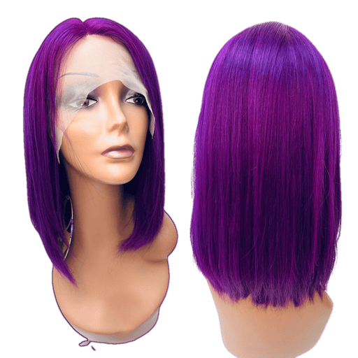VIP Extensions RIO Lace Front U-Part Human Hair Bob Wig, Straight Wig Black 12'' / PURPLE