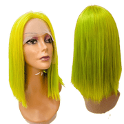 VIP Extensions RIO Lace Front U-Part Human Hair Bob Wig, Straight Wig Black 12'' / GREEN