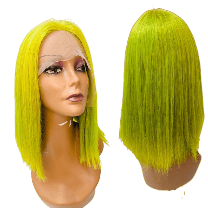 VIP Extensions RIO Lace Front U-Part Human Hair Bob Wig, Straight Wig Black 12'' / GREEN