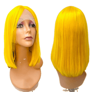 VIP Extensions RIO Lace Front U-Part Human Hair Bob Wig, Straight Wig Black 12'' / YELLOW
