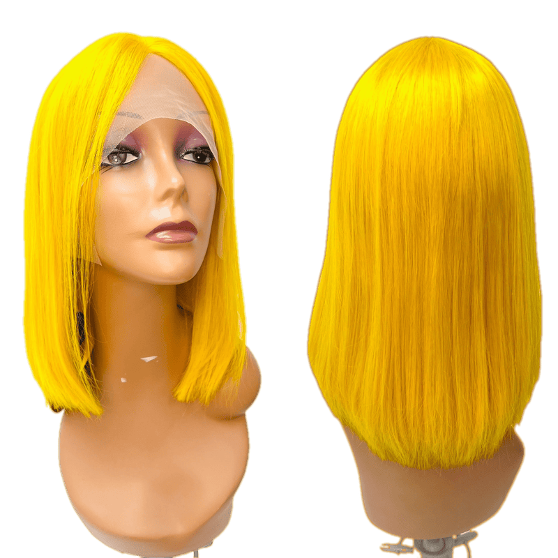 VIP Extensions RIO Lace Front U-Part Human Hair Bob Wig, Straight Wig Black 12'' / YELLOW