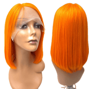 VIP Extensions RIO Lace Front U-Part Human Hair Bob Wig, Straight Wig Black 12'' / ORANGE
