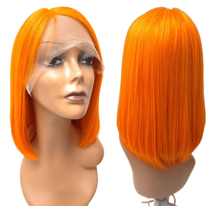VIP Extensions RIO Lace Front U-Part Human Hair Bob Wig, Straight Wig Black 12'' / ORANGE