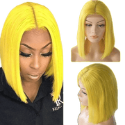 VIP Extensions RIO Lace Front U-Part Human Hair Bob Wig, Straight Wig Black 12'' / PURPLE,12'' / YELLOW,12'' / GREEN,12'' / ORANGE
