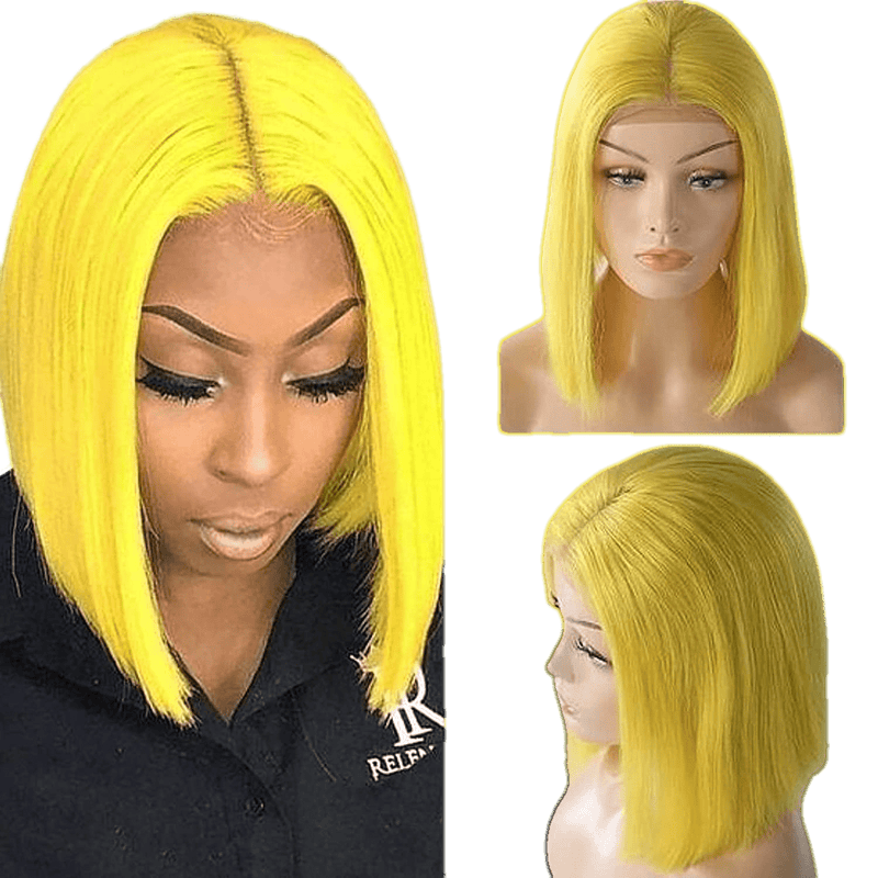 VIP Extensions RIO Lace Front U-Part Human Hair Bob Wig, Straight Wig Black 12'' / PURPLE,12'' / YELLOW,12'' / GREEN,12'' / ORANGE