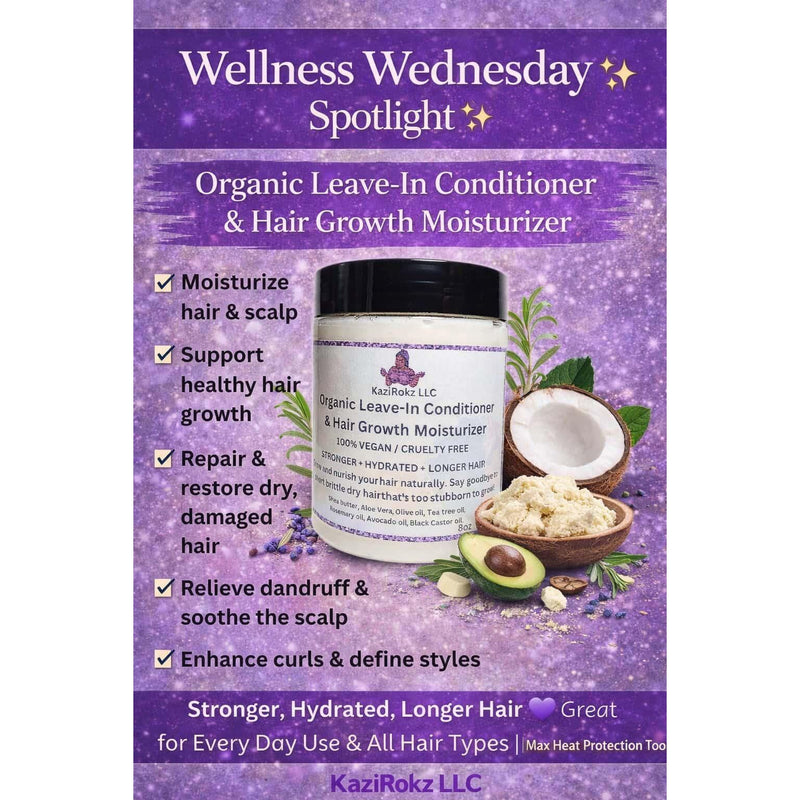 KaziRokz Organic Leave- In Hair Conditioner 8oz. (100% Vegan / Cruelty Free) / Mega Gro!!! Medium Purple