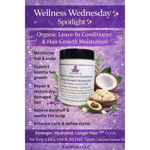 KaziRokz Organic Leave- In Hair Conditioner 8oz. (100% Vegan / Cruelty Free) / Mega Gro!!! Medium Purple