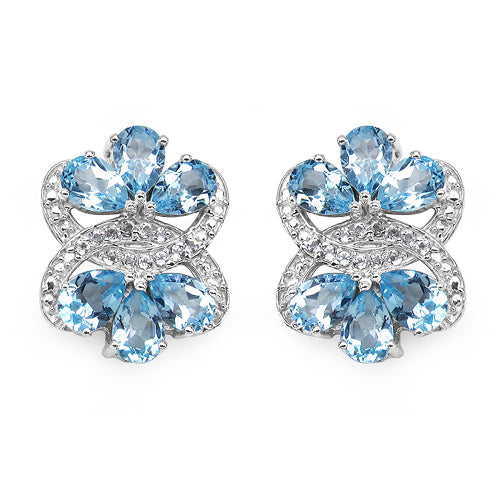 Bids.com 10.26 Carat Genuine Blue Topaz & White Topaz .925 Sterling Silver Earrings Earrings White Smoke Default Title