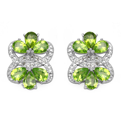 Bids.com 8.77 Carat Genuine Peridot & White Topaz .925 Sterling Silver Earrings Earrings White Smoke Default Title