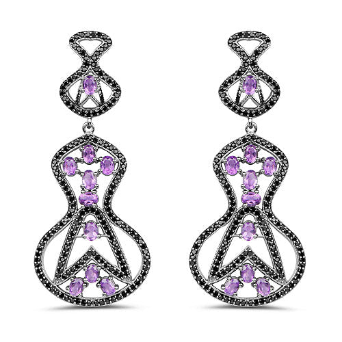 Bids.com 5.30 Carat Genuine Amethyst and Black Spinel .925 Sterling Silver Earrings Earrings White Smoke Default Title