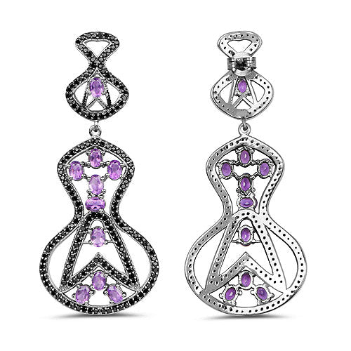 Bids.com 5.30 Carat Genuine Amethyst and Black Spinel .925 Sterling Silver Earrings Earrings White Smoke