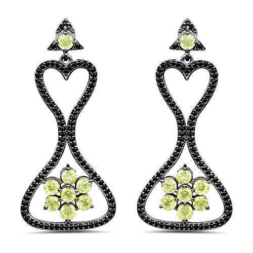 Bids.com 6.93 Carat Genuine Peridot and Black Spinel .925 Sterling Silver Earrings Earrings White Smoke Default Title