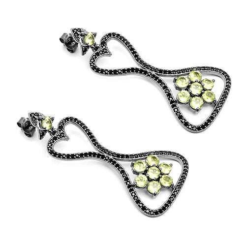 Bids.com 6.93 Carat Genuine Peridot and Black Spinel .925 Sterling Silver Earrings Earrings White Smoke