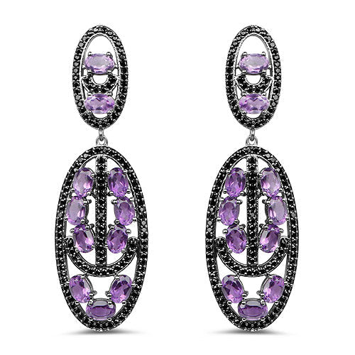Bids.com 12.45 Carat Genuine Amethyst and Black Spinel .925 Sterling Silver Earrings Earrings White Smoke Default Title