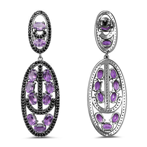Bids.com 12.45 Carat Genuine Amethyst and Black Spinel .925 Sterling Silver Earrings Earrings White Smoke
