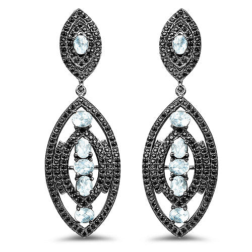 Bids.com 8.80 Carat Genuine Blue Topaz and Black Spinel .925 Sterling Silver Earrings Earrings White Smoke Default Title