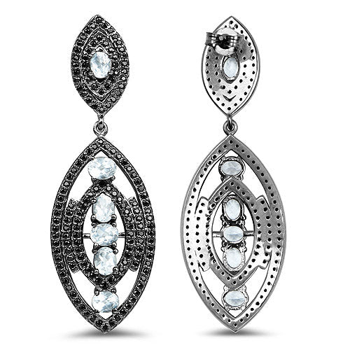 Bids.com 8.80 Carat Genuine Blue Topaz and Black Spinel .925 Sterling Silver Earrings Earrings White Smoke