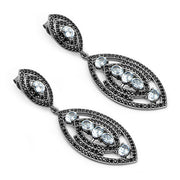 Bids.com 8.80 Carat Genuine Blue Topaz and Black Spinel .925 Sterling Silver Earrings Earrings White Smoke