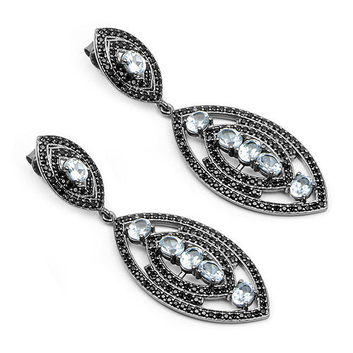 Bids.com 8.80 Carat Genuine Blue Topaz and Black Spinel .925 Sterling Silver Earrings Earrings White Smoke