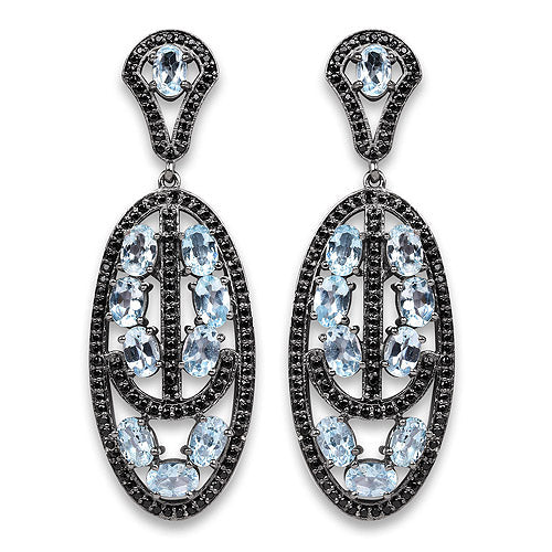 Bids.com 13.80 Carat Genuine Blue Topaz and Black Spinel .925 Sterling Silver Earrings Earrings White Smoke Default Title