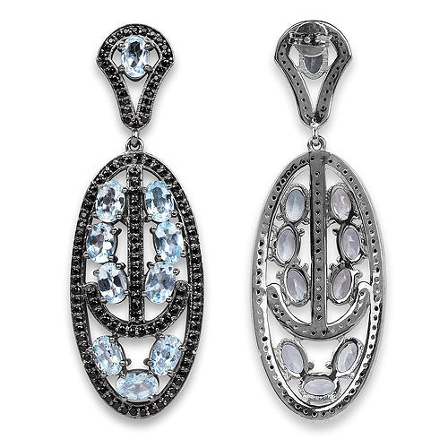 Bids.com 13.80 Carat Genuine Blue Topaz and Black Spinel .925 Sterling Silver Earrings Earrings White Smoke