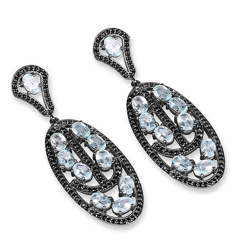 Bids.com 13.80 Carat Genuine Blue Topaz and Black Spinel .925 Sterling Silver Earrings Earrings White Smoke