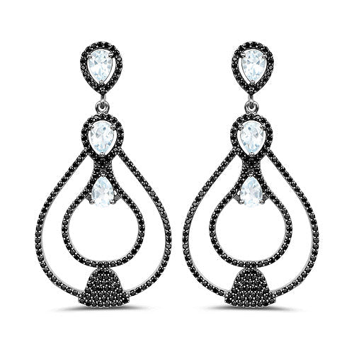 Bids.com 8.81 Carat Genuine Blue Topaz and Black Spinel .925 Sterling Silver Earrings Earrings White Smoke Default Title