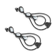 Bids.com 8.81 Carat Genuine Blue Topaz and Black Spinel .925 Sterling Silver Earrings Earrings White Smoke