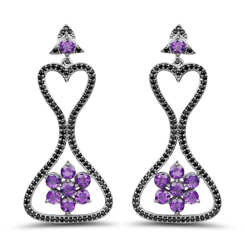 Bids.com 6.31 Carat Genuine Amethyst & Black Spinel .925 Sterling Silver Earrings Earrings White Smoke Default Title