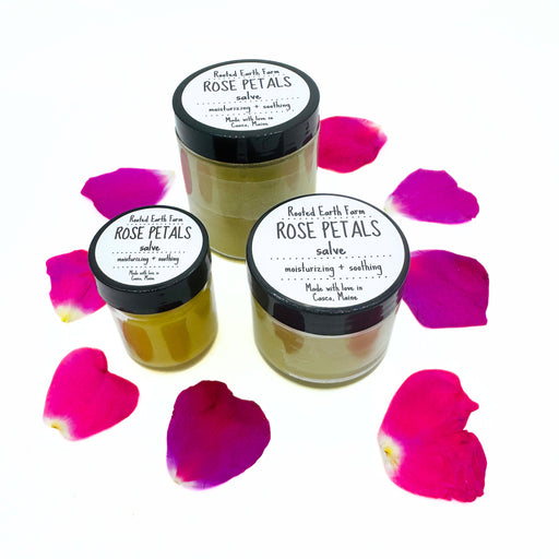 Rooted Earth Farm + Apothecary Rose Petals Salve Herbal Salves + Balms White Smoke 1 oz,2 oz,4 oz