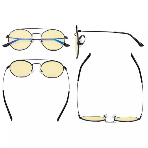 eyekeeper.com Round Anti Blue Light Glasses Yellow Lenses Eyewear LX19029-BB60 Eyeglasses White Smoke Black / without magnification,Gold Black / without magnification,Gold Red / without magnification