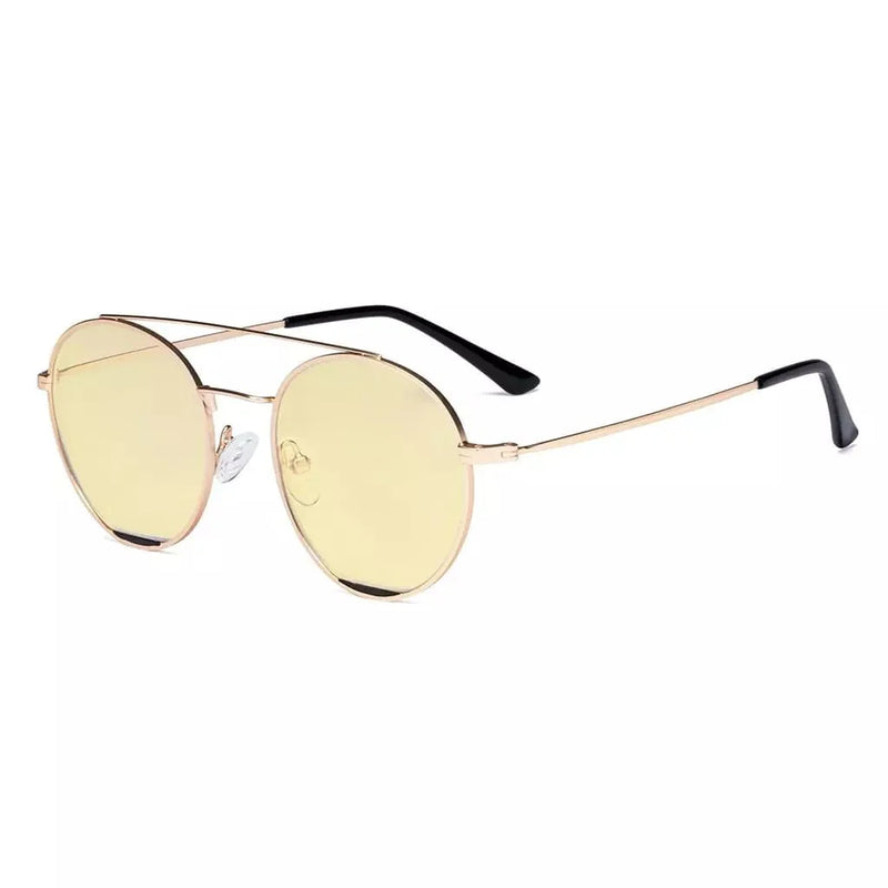 eyekeeper.com Round Anti Blue Light Glasses Yellow Lenses Eyewear LX19029-BB60 Eyeglasses White Smoke Gold Black / without magnification