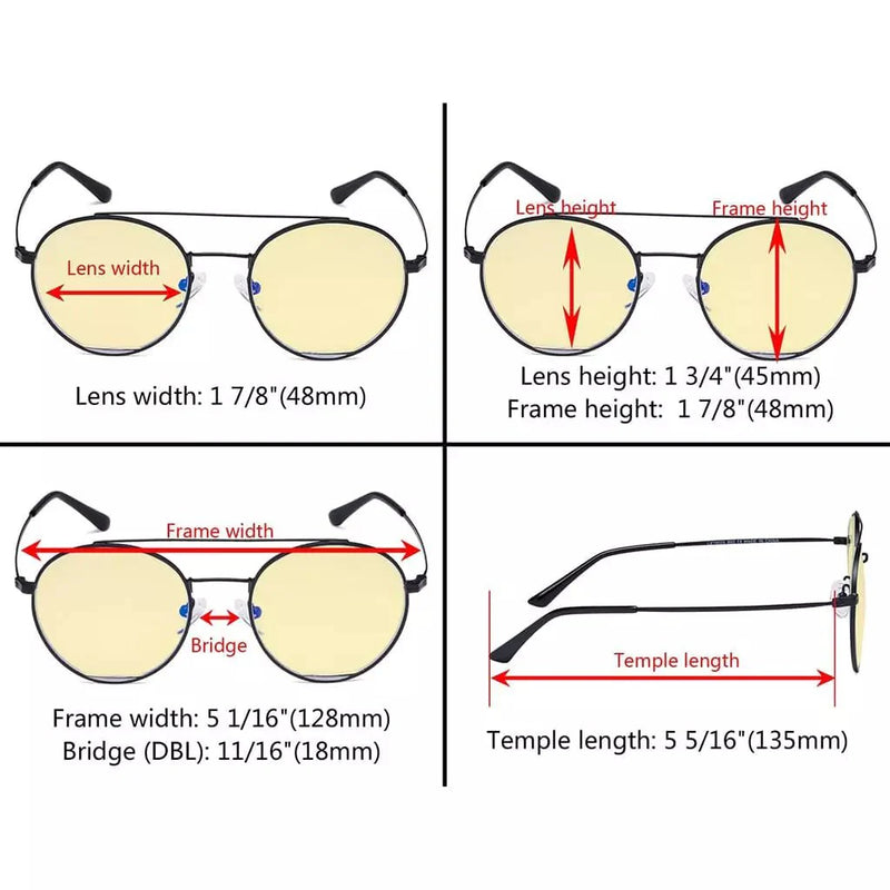 eyekeeper.com Round Anti Blue Light Glasses Yellow Lenses Eyewear LX19029-BB60 Eyeglasses White Smoke Black / without magnification,Gold Black / without magnification,Gold Red / without magnification