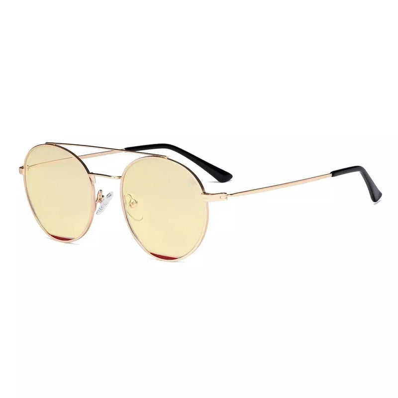 eyekeeper.com Round Anti Blue Light Glasses Yellow Lenses Eyewear LX19029-BB60 Eyeglasses White Smoke Gold Red / without magnification