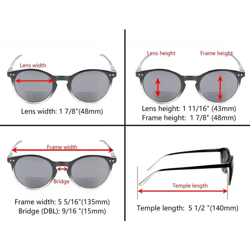 eyekeeper.com Round Bifocal Reading Sunglasses S005 Eyeglasses White Smoke Black Clear / +1.00,Black Red / +1.00,Black Red / +1.50,Black Red / +2.50