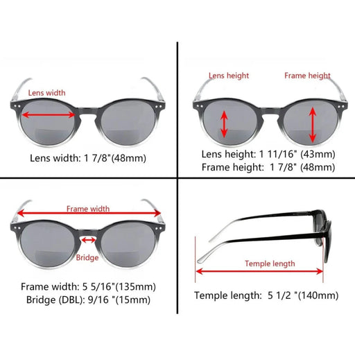 eyekeeper.com Round Bifocal Reading Sunglasses S005 Eyeglasses White Smoke Black Clear / +1.00,Black Red / +1.00,Black Red / +1.50,Black Red / +2.50